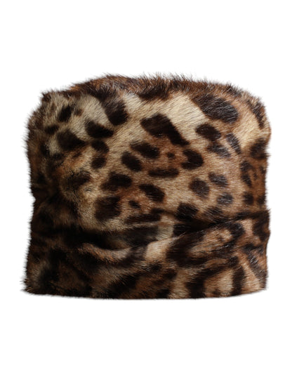 Gorro tipo pescador de mujer Dolce & Gabbana de piel sintética marrón con estampado de leopardo