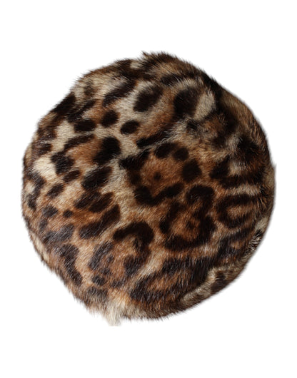 Gorro tipo pescador de mujer Dolce & Gabbana de piel sintética marrón con estampado de leopardo