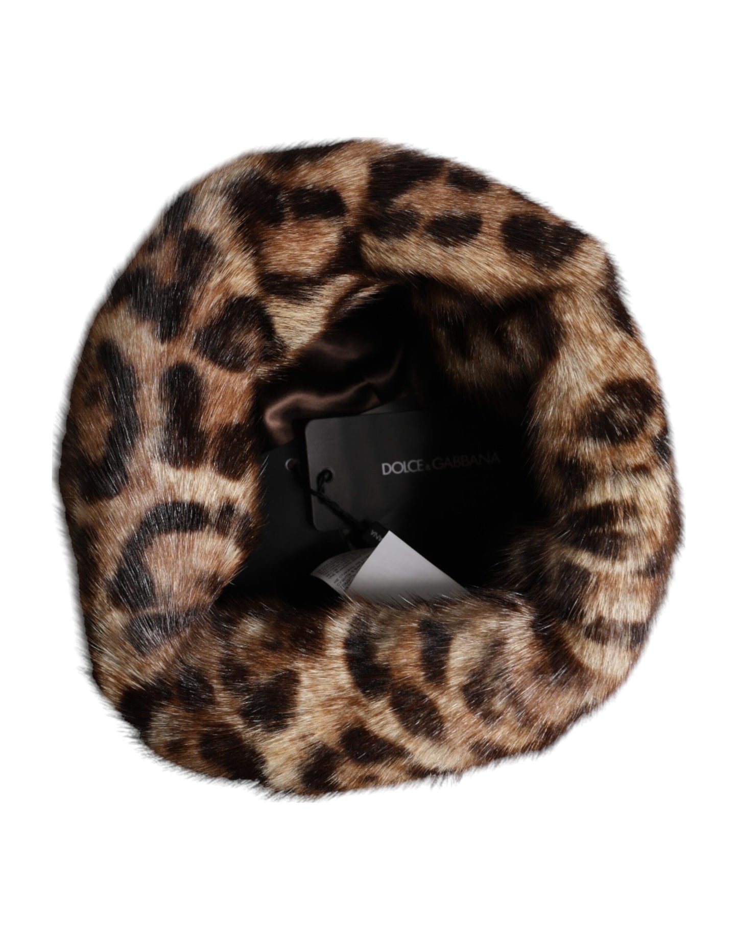 Gorro tipo pescador de mujer Dolce & Gabbana de piel sintética marrón con estampado de leopardo