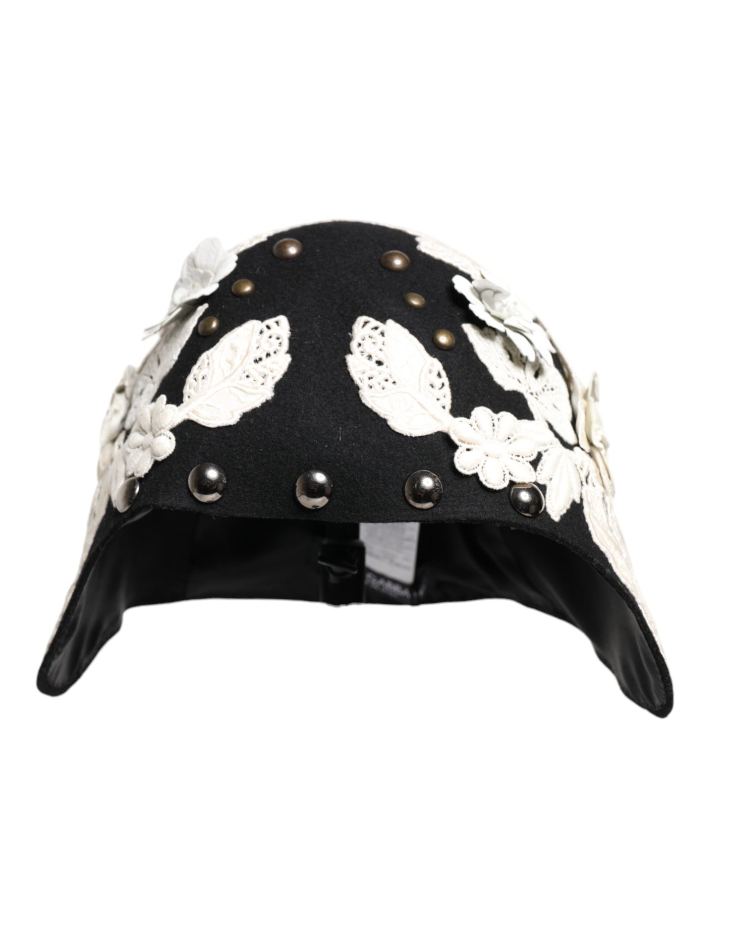 Sombrero Cloche Dolce & Gabbana de Lana Negra con Flores Blancas y Hojas Doradas