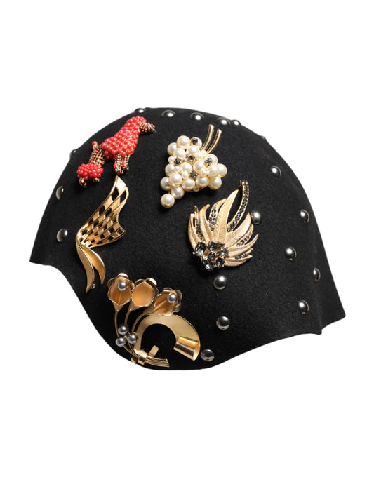 Sombrero Cloche Dolce & Gabbana de Lana Negra Adornado con Multicolor