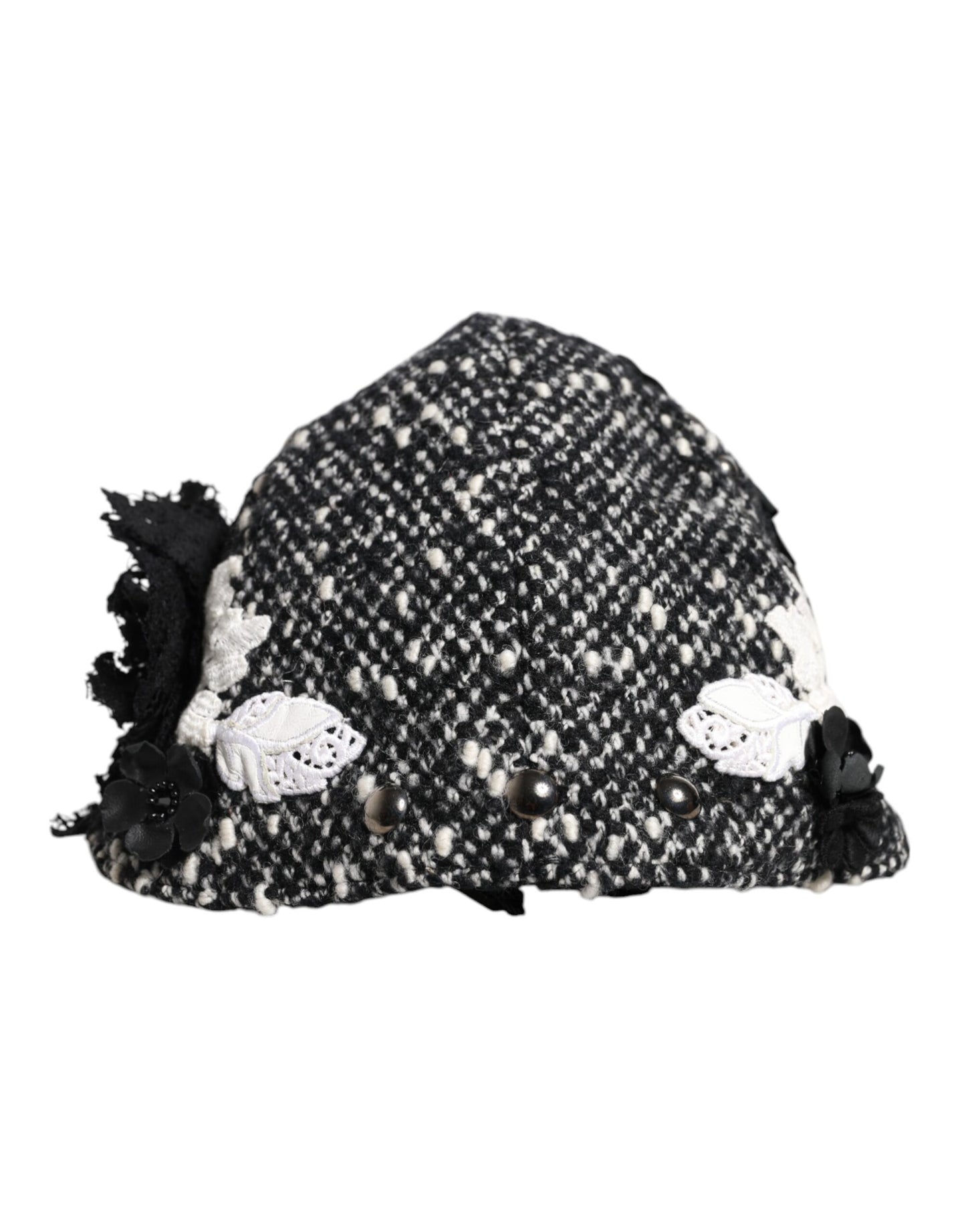 Gorro Cloche Dolce & Gabbana de Lana Negra con Adornos Florales Blancos