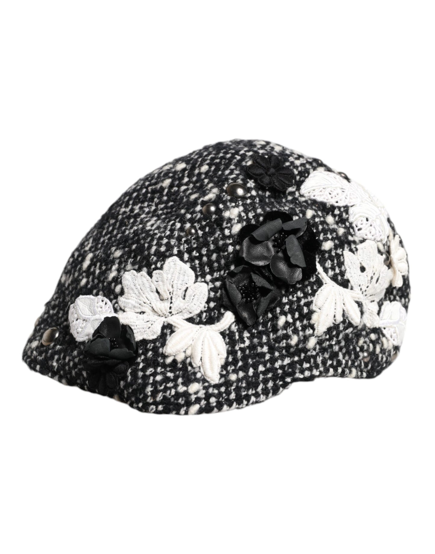 Gorro Cloche Dolce & Gabbana de Lana Negra con Adornos Florales Blancos