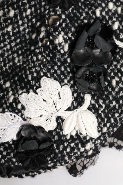 Gorro Cloche Dolce & Gabbana de Lana Negra con Adornos Florales Blancos
