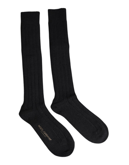 Calcetines por encima de la pantorrilla negros Dolce & Gabbana con estampado del logo DG