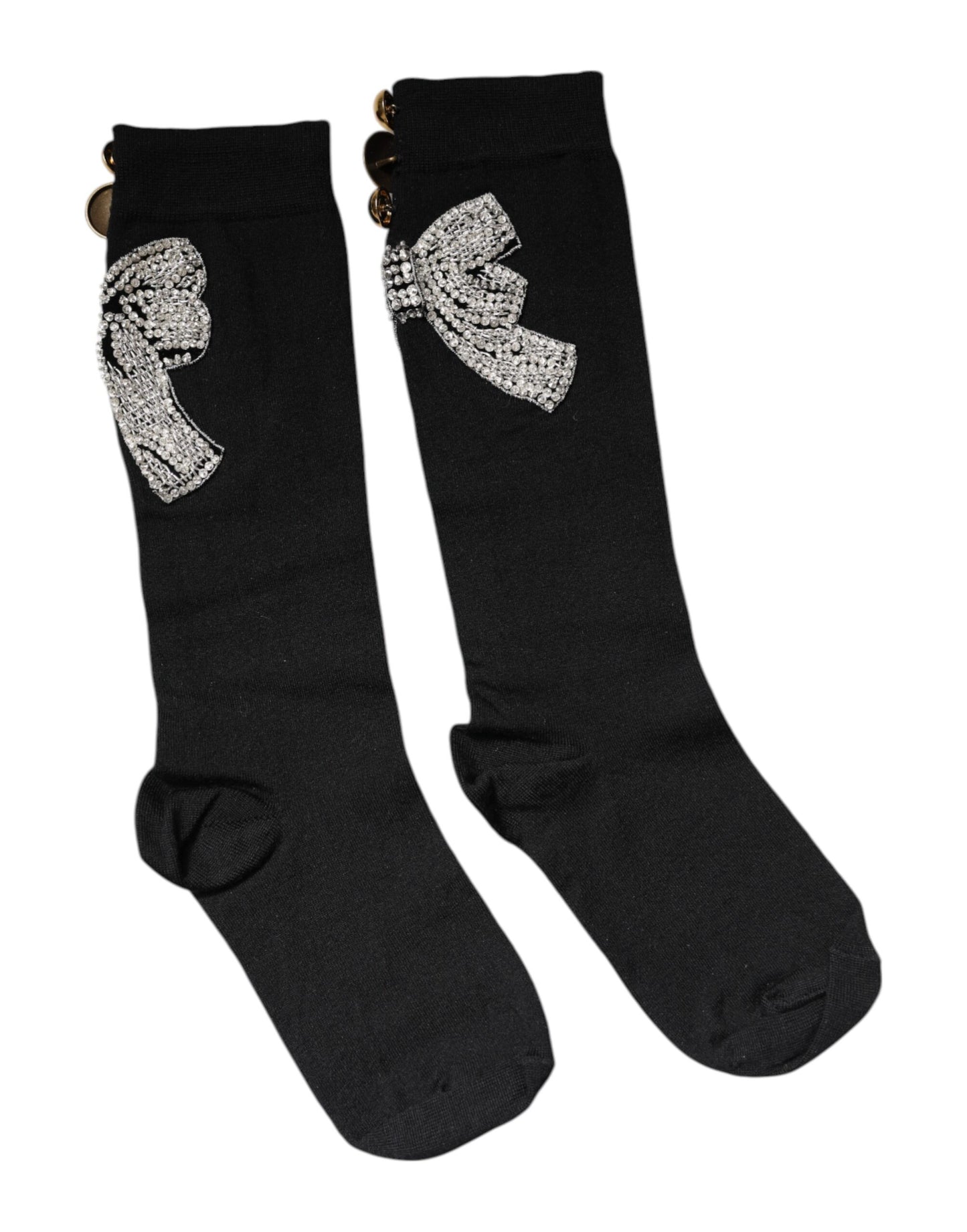 Calcetines Dolce & Gabbana negros de punto con adorno floral de cristal