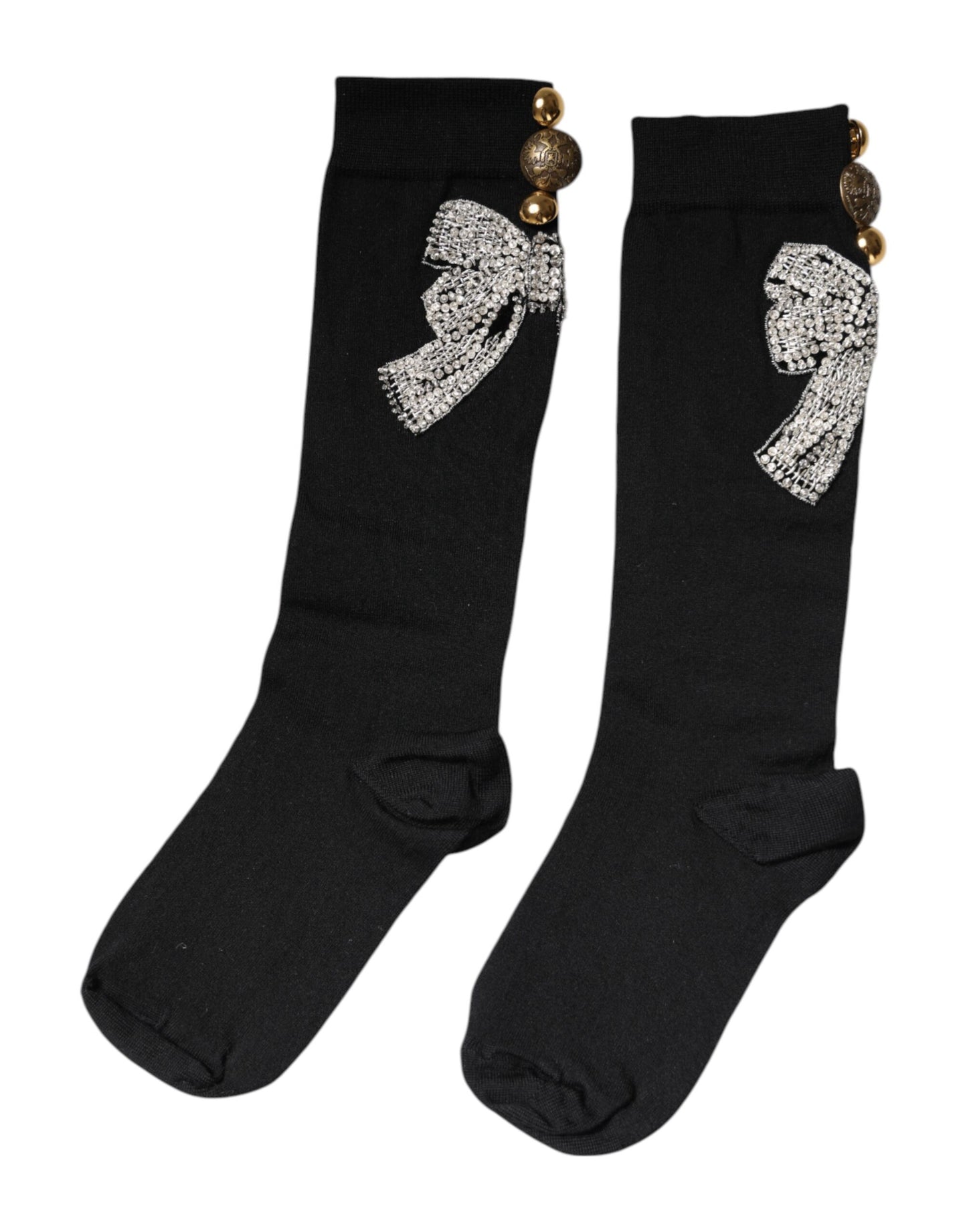 Calcetines Dolce & Gabbana negros de punto con adorno floral de cristal