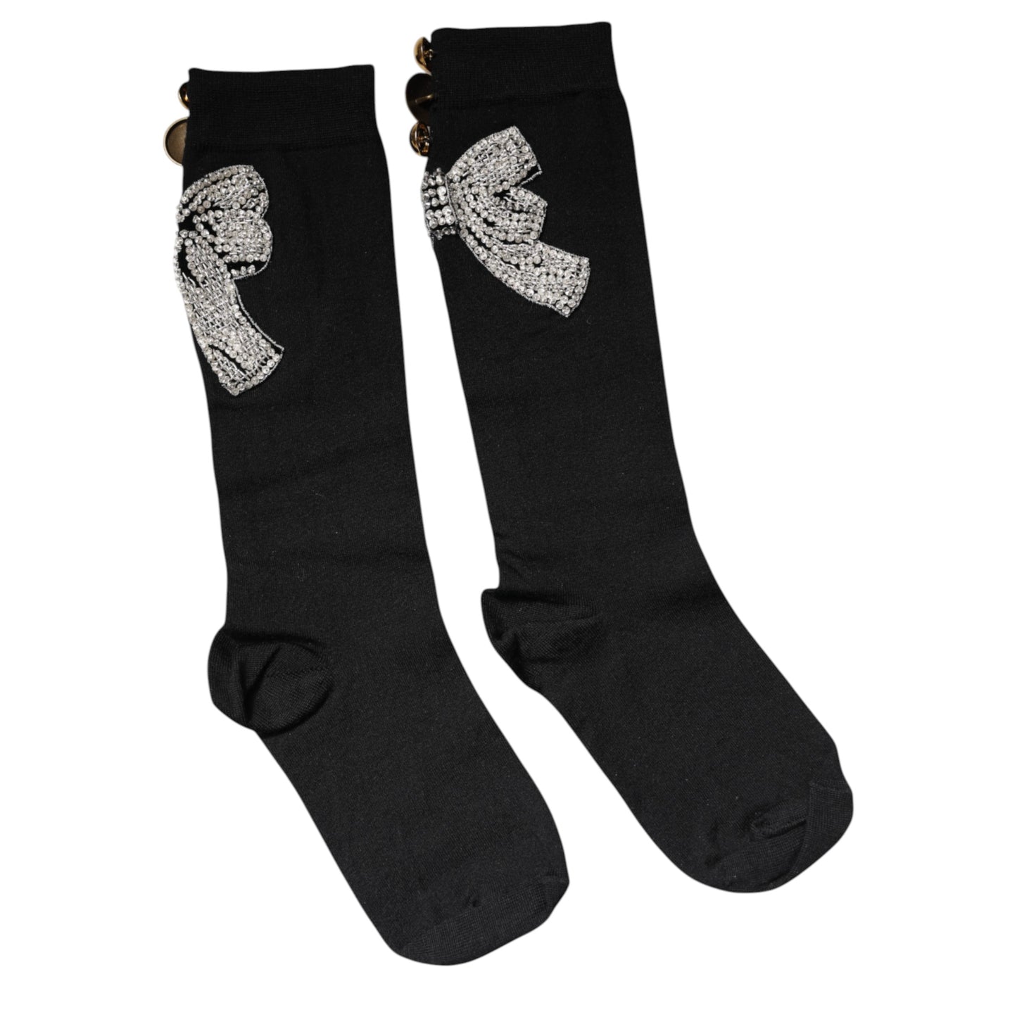 Calcetines Dolce & Gabbana negros de punto con adorno floral de cristal