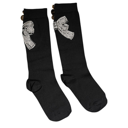 Calcetines Dolce & Gabbana negros de punto con adorno floral de cristal
