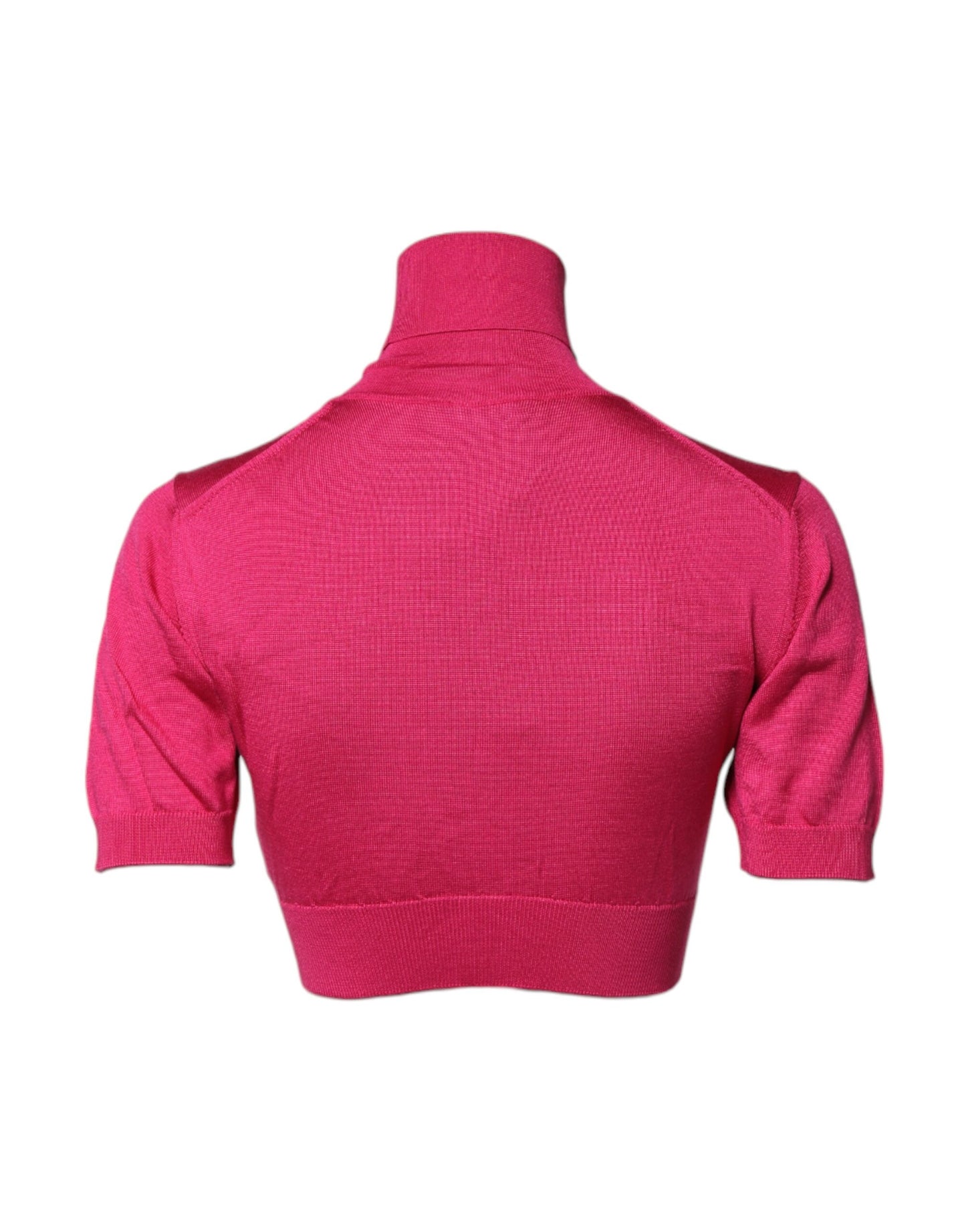 Top corto de cuello alto de punto de seda rosa de Dolce & Gabbana