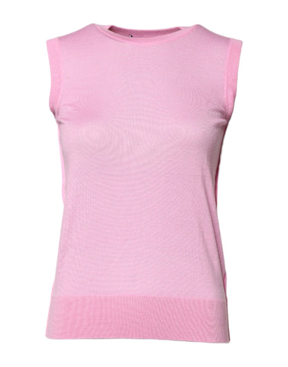 Top sin mangas de cachemira rosa con cuello redondo de Dolce & Gabbana