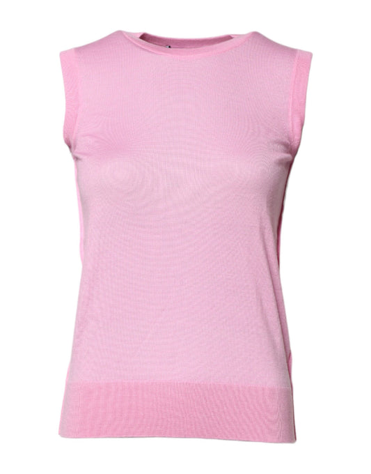 Top sin mangas de cachemira rosa con cuello redondo de Dolce & Gabbana