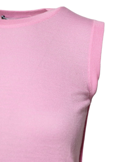 Top sin mangas de cachemira rosa con cuello redondo de Dolce & Gabbana