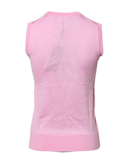 Top sin mangas de cachemira rosa con cuello redondo de Dolce & Gabbana