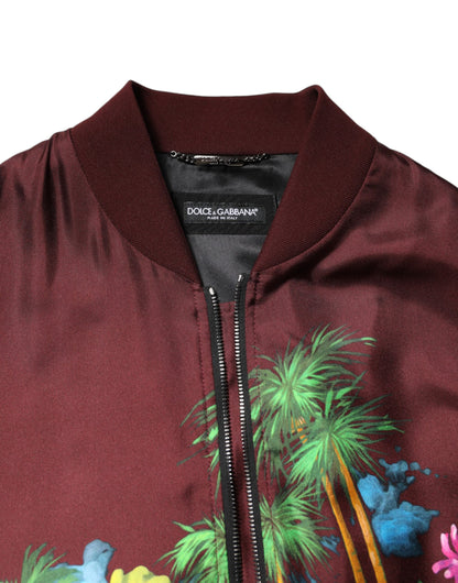 Chaqueta bomber de Dolce & Gabbana en color granate con estampado floral y cremallera completa