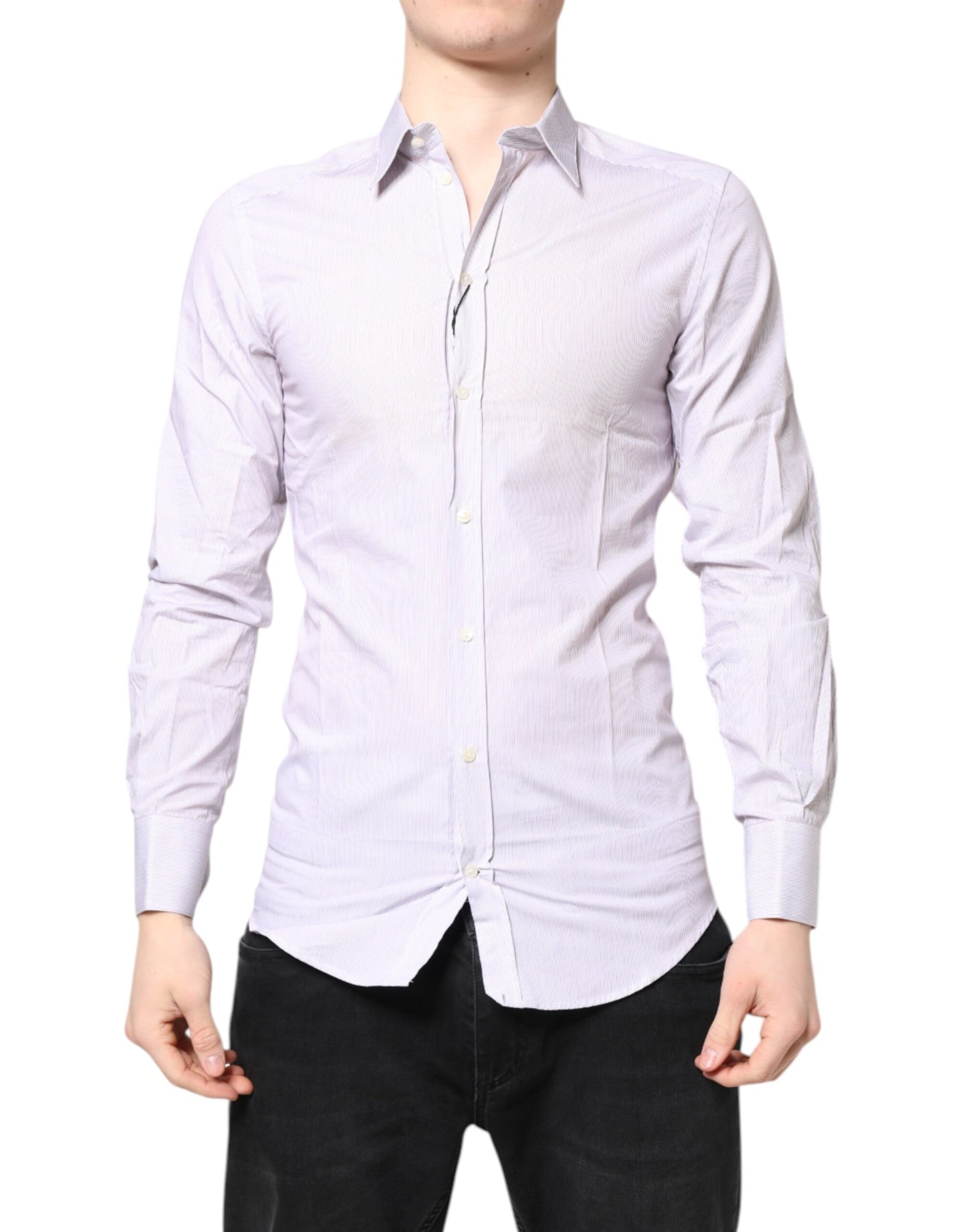 Camisa de algodón a rayas blancas de manga larga GOLD de Dolce & Gabbana
