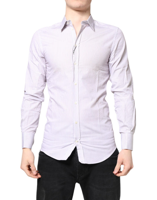 Camisa de algodón a rayas blancas de manga larga GOLD de Dolce & Gabbana