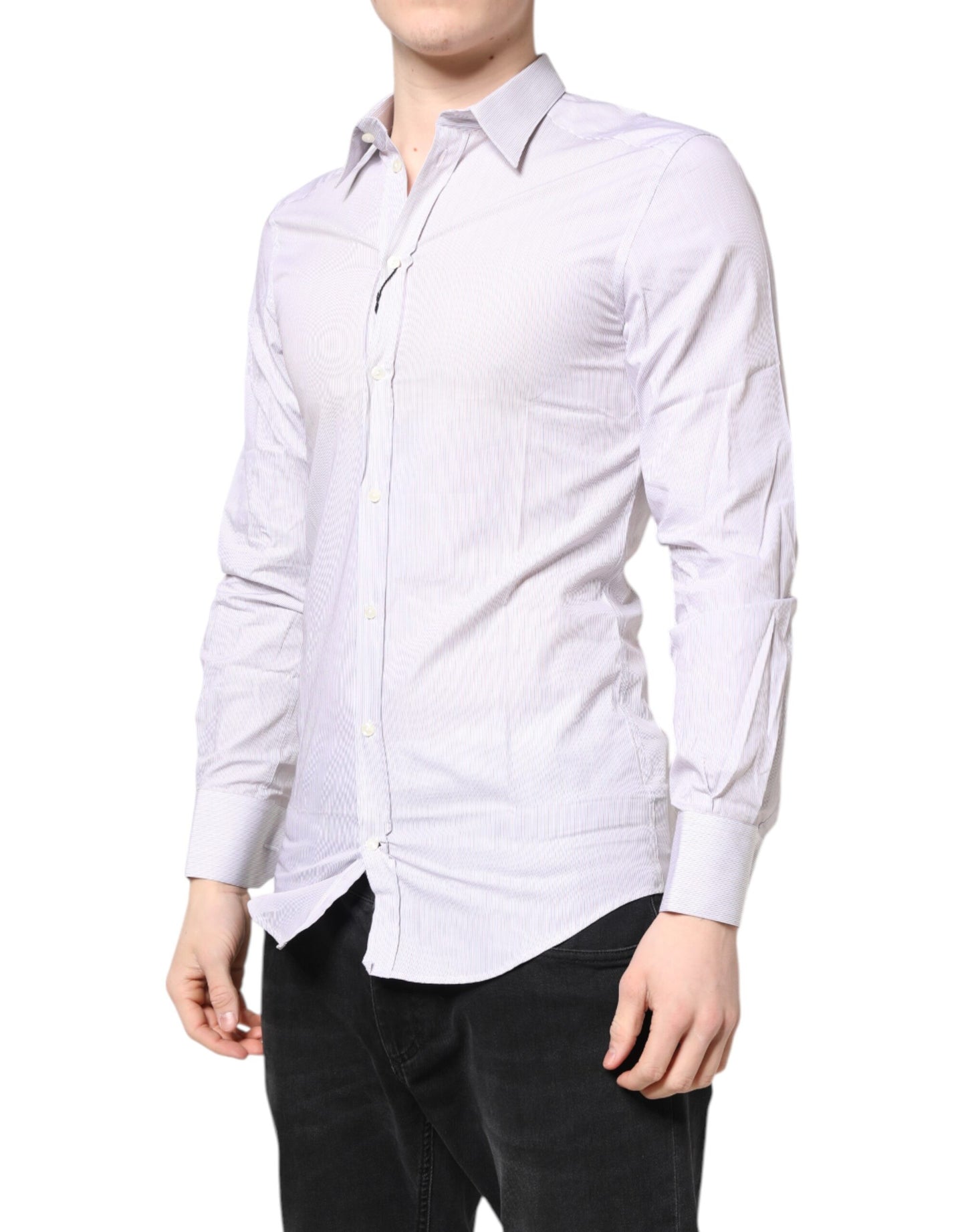 Camisa de algodón a rayas blancas de manga larga GOLD de Dolce & Gabbana