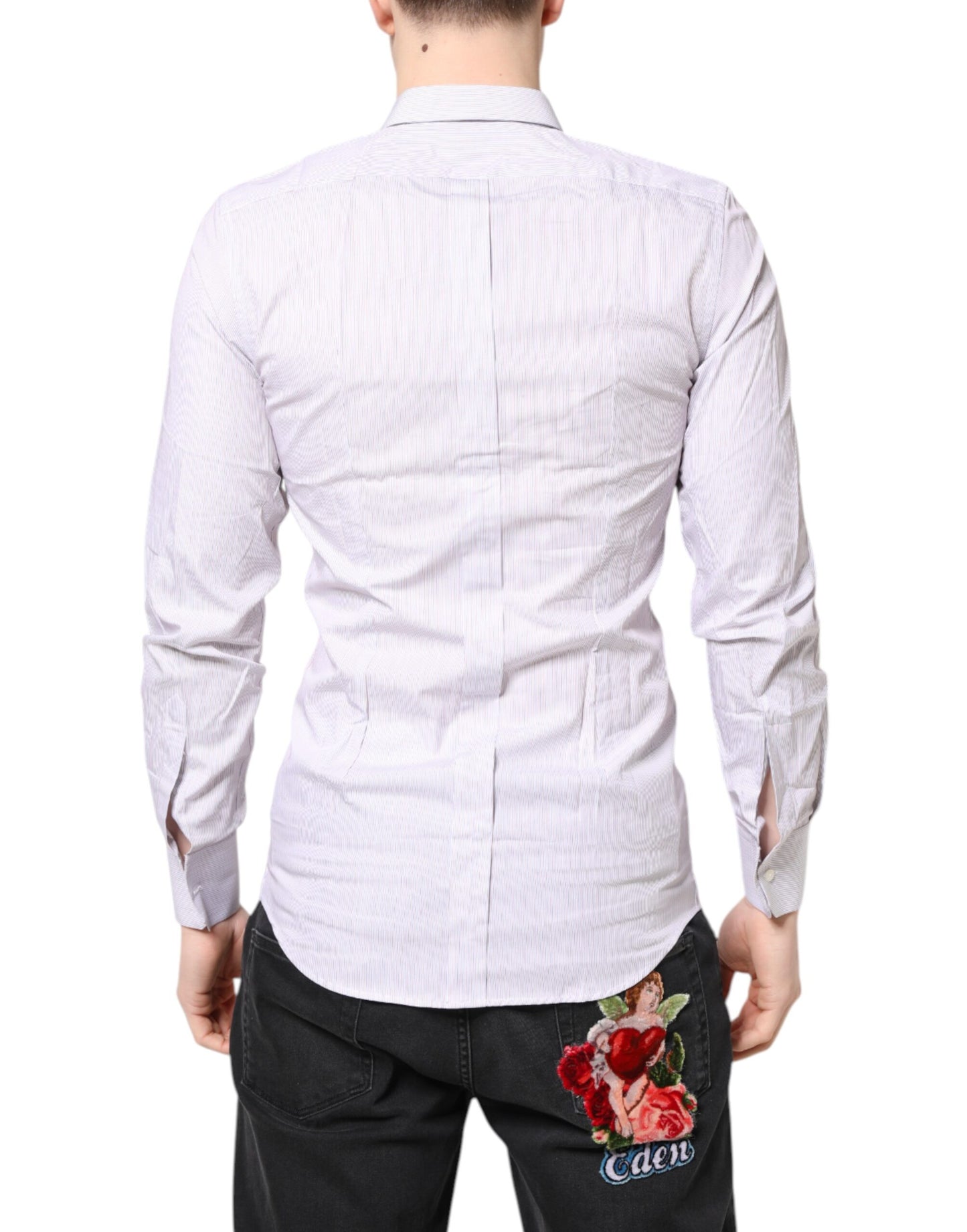 Camisa de algodón a rayas blancas de manga larga GOLD de Dolce & Gabbana