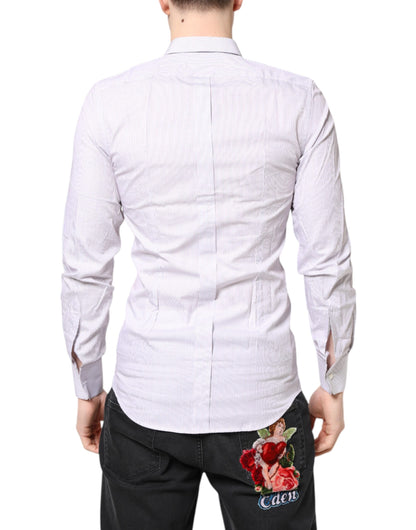 Camisa de algodón a rayas blancas de manga larga GOLD de Dolce & Gabbana