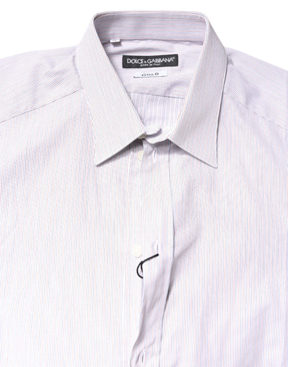 Camisa de algodón a rayas blancas de manga larga GOLD de Dolce & Gabbana