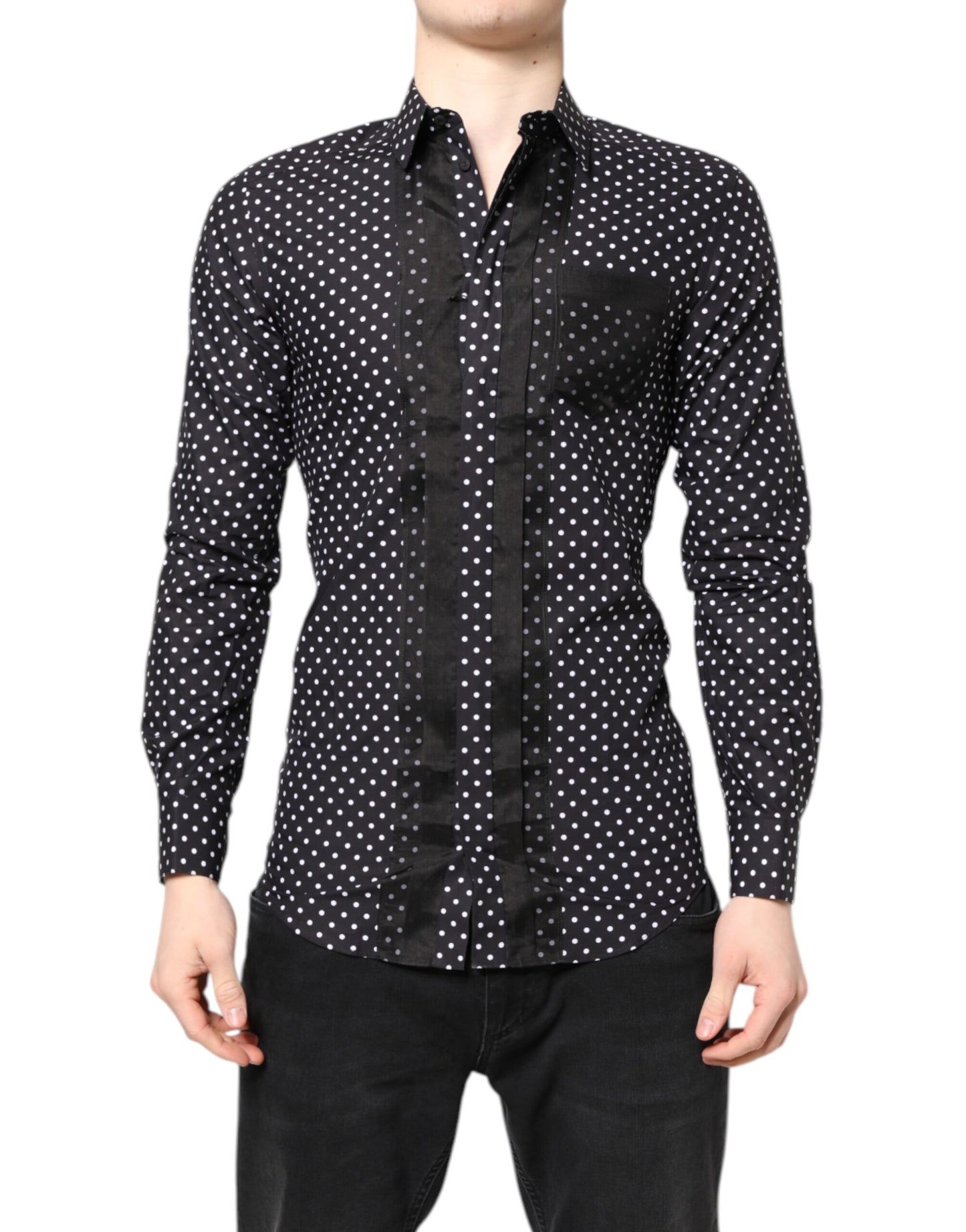 Camisa formal dorada de manga larga con lunares negros Dolce & Gabbana