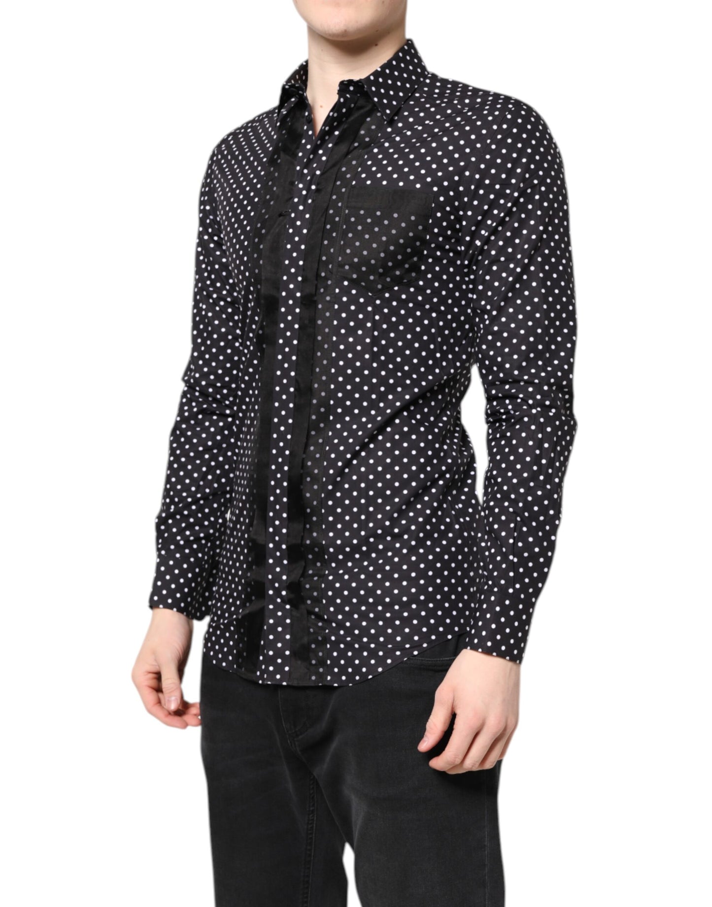 Camisa formal dorada de manga larga con lunares negros Dolce & Gabbana