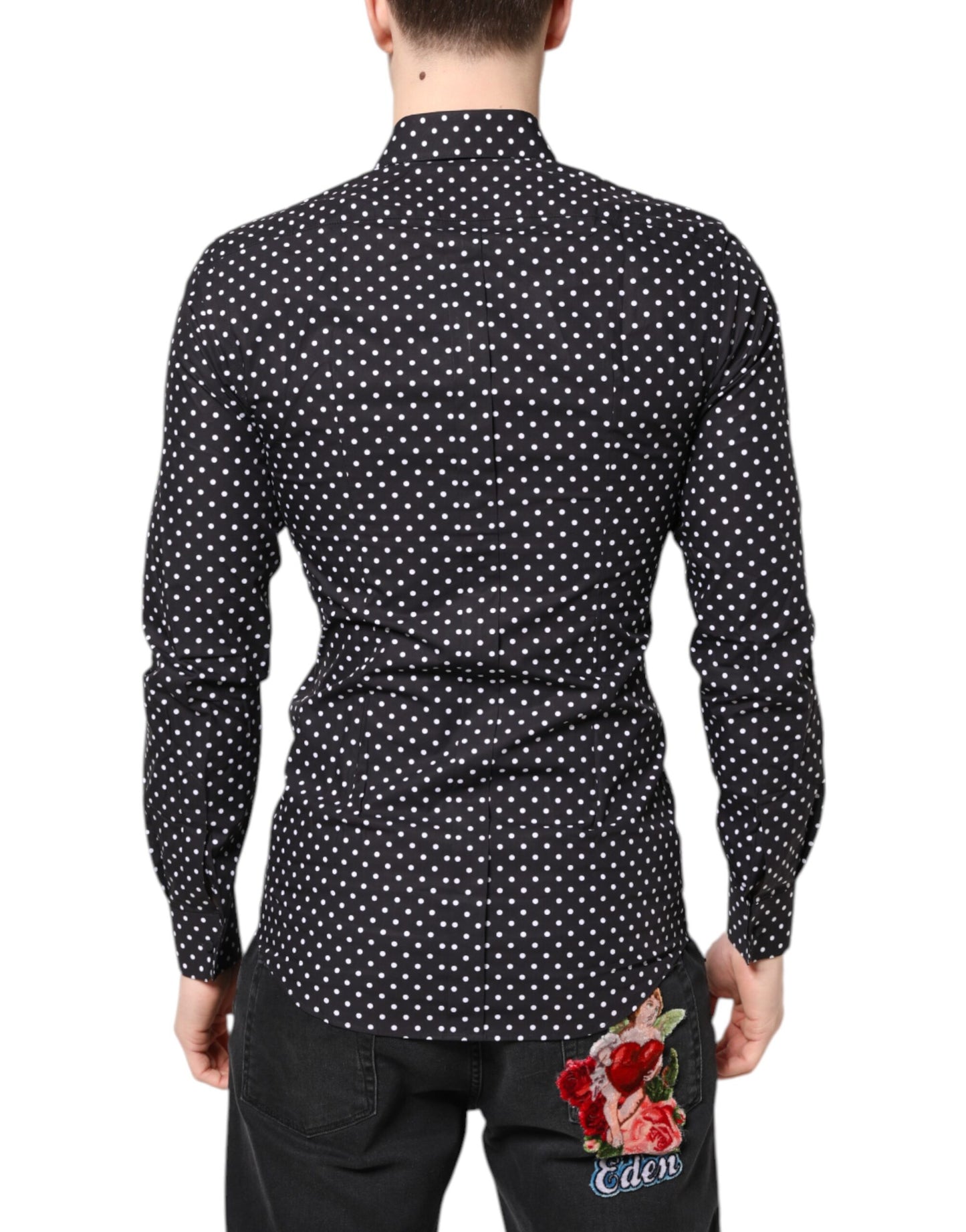 Camisa formal dorada de manga larga con lunares negros Dolce & Gabbana