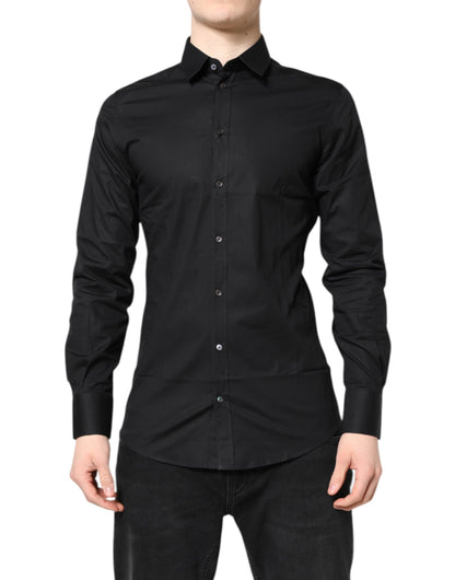 Dolce & Gabbana Camisa de vestir de manga larga de algodón negra DORADA