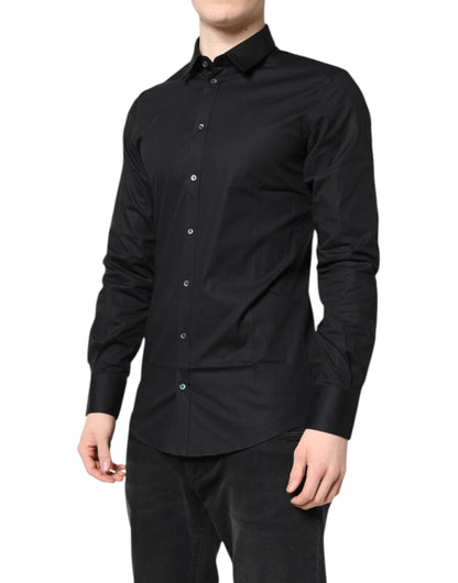 Dolce & Gabbana Camisa de vestir de manga larga de algodón negra DORADA