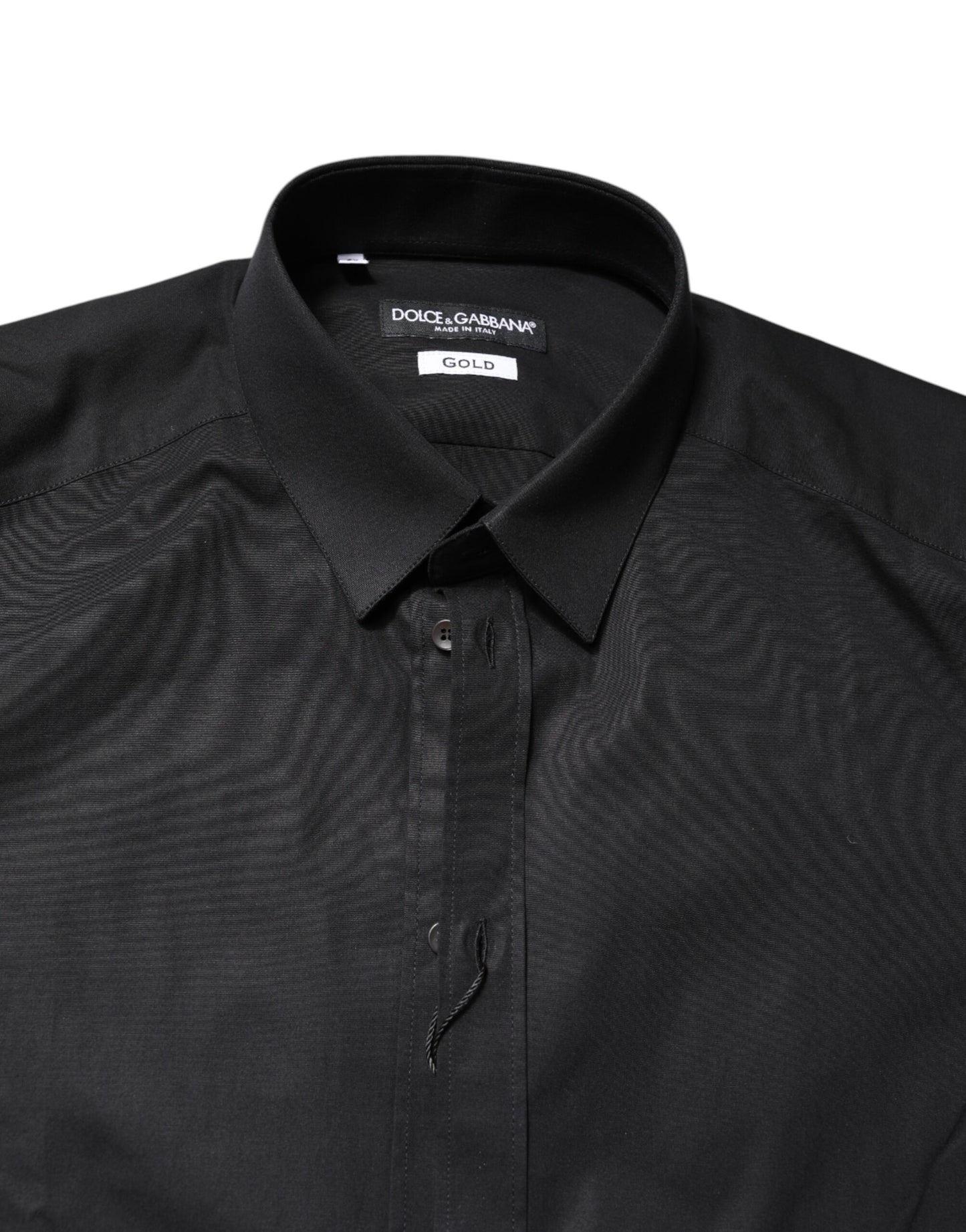 Dolce & Gabbana Camisa de vestir de manga larga de algodón negra DORADA