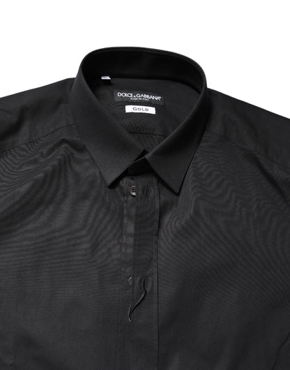 Dolce & Gabbana Camisa de vestir de manga larga de algodón negra DORADA