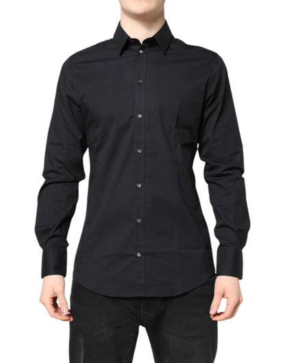 Dolce & Gabbana Camisa de vestir de manga larga de algodón negra DORADA