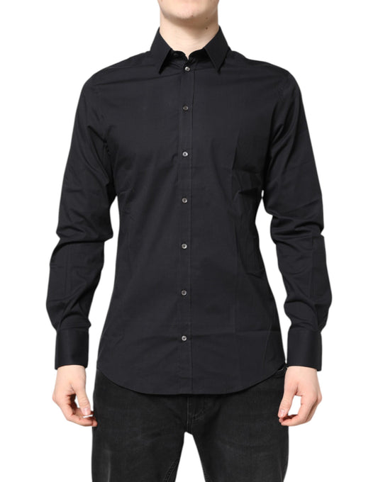 Dolce & Gabbana Camisa de vestir de manga larga de algodón negra DORADA