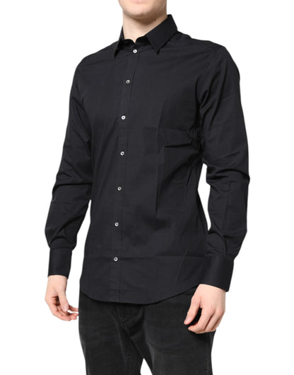 Dolce & Gabbana Camisa de vestir de manga larga de algodón negra DORADA