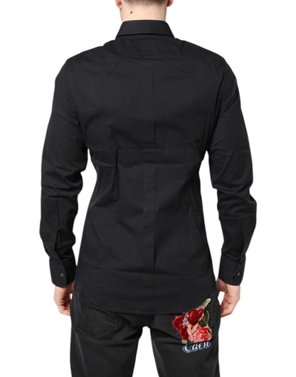 Dolce & Gabbana Camisa de vestir de manga larga de algodón negra DORADA