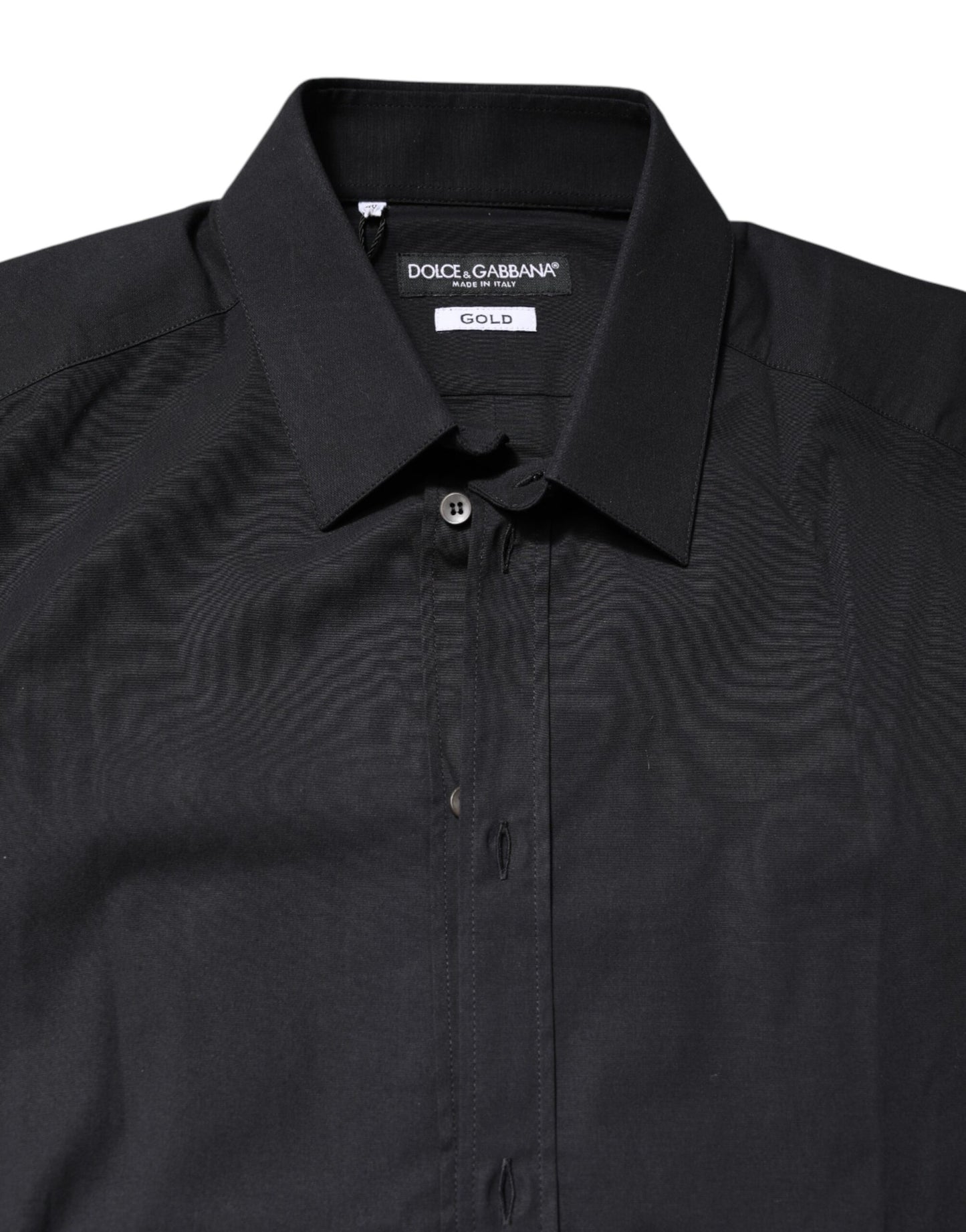 Dolce & Gabbana Camisa de vestir de manga larga de algodón negra DORADA