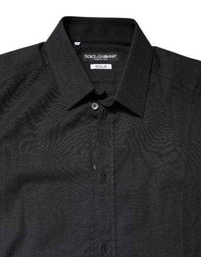 Dolce & Gabbana Camisa de vestir de manga larga de algodón negra DORADA