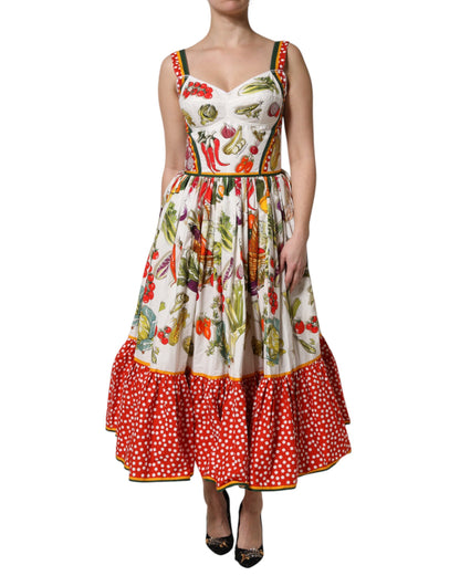 Dolce & Gabbana Vestido blanco sin mangas de corte A con estampado de vegetales