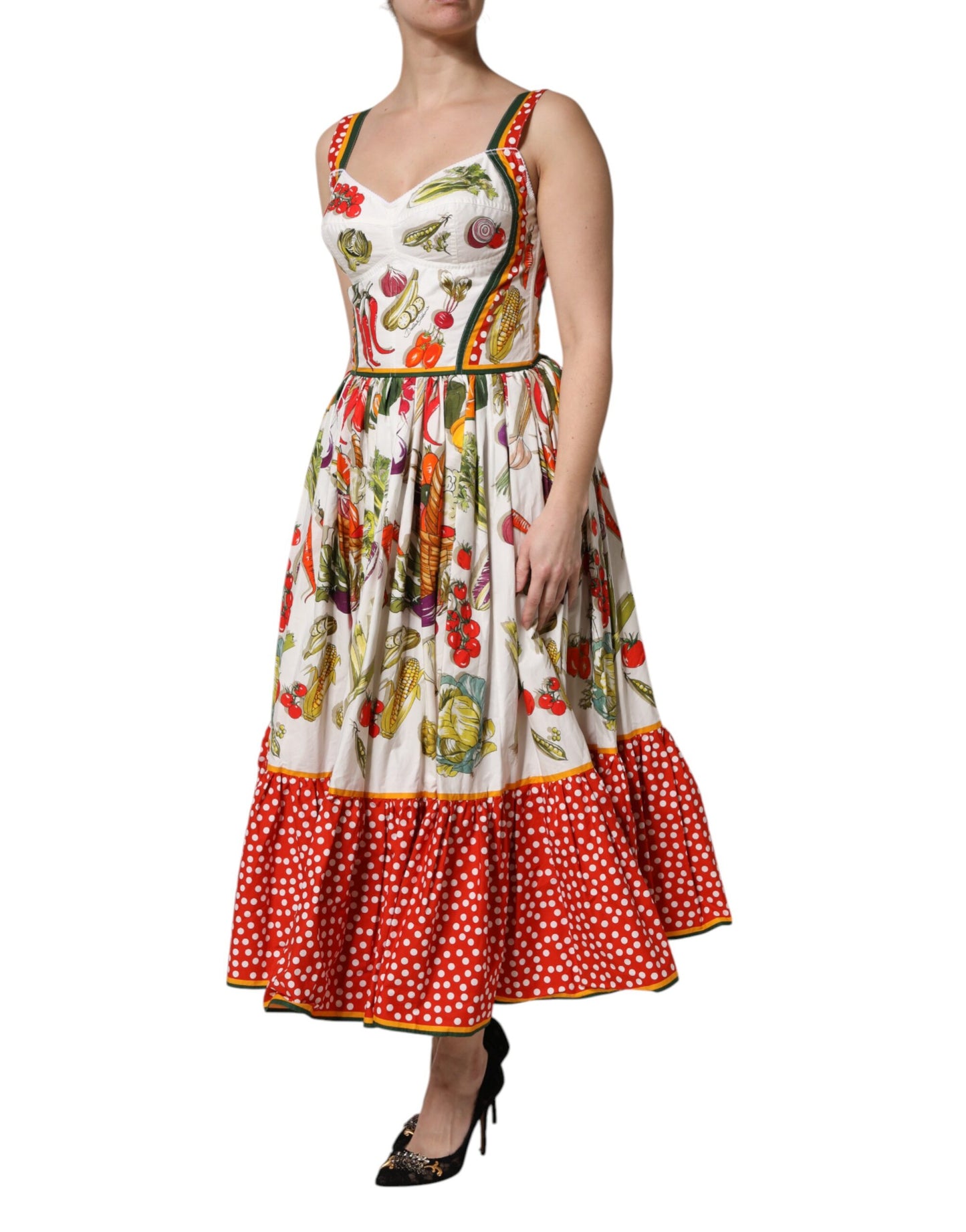 Dolce & Gabbana Vestido blanco sin mangas de corte A con estampado de vegetales