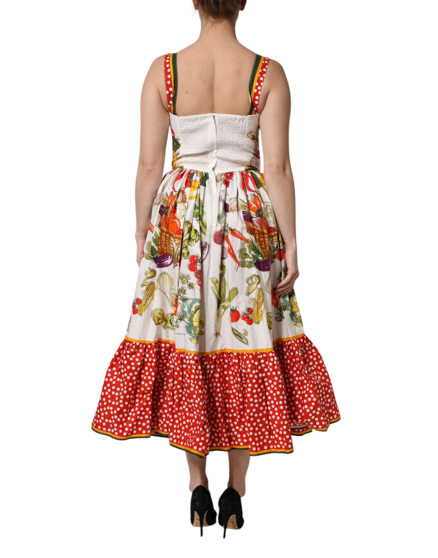 Dolce & Gabbana Vestido blanco sin mangas de corte A con estampado de vegetales