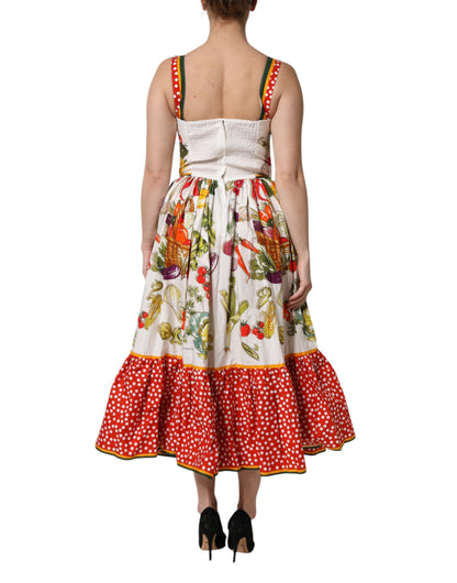Dolce & Gabbana Vestido blanco sin mangas de corte A con estampado de vegetales
