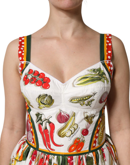 Dolce & Gabbana Vestido blanco sin mangas de corte A con estampado de vegetales