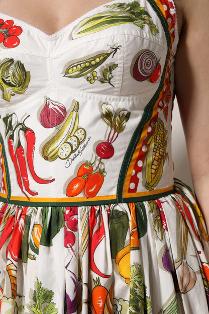 Dolce & Gabbana Vestido blanco sin mangas de corte A con estampado de vegetales