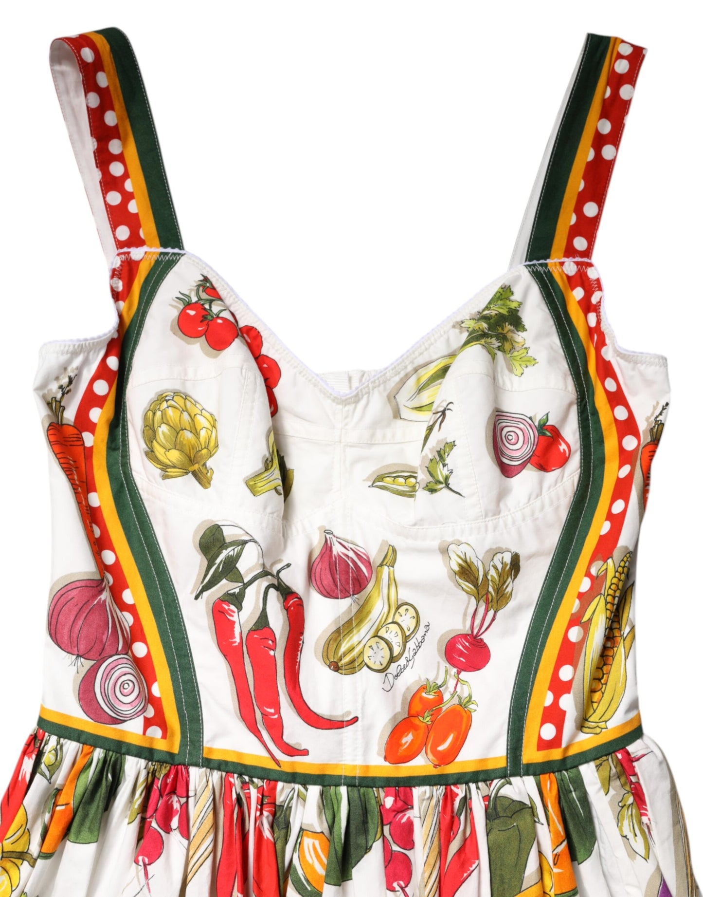 Dolce & Gabbana Vestido blanco sin mangas de corte A con estampado de vegetales
