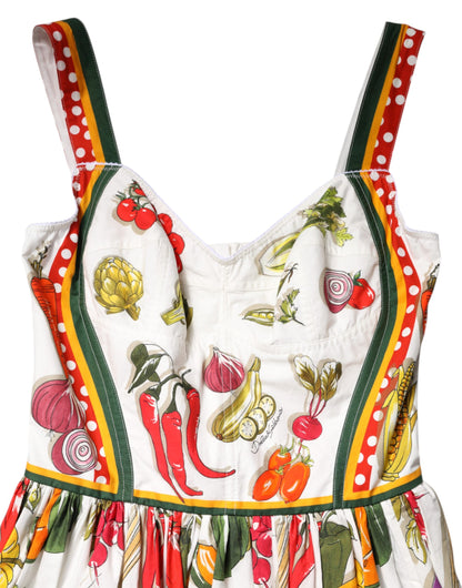 Dolce & Gabbana Vestido blanco sin mangas de corte A con estampado de vegetales