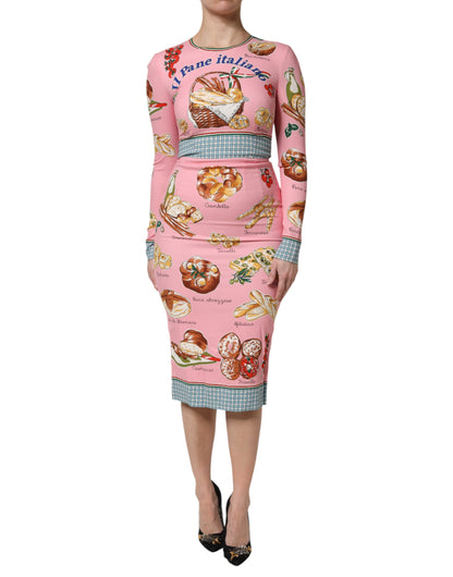 Vestido Tubo Midi Ajustado Estampado de Repostería Rosa de Dolce & Gabbana