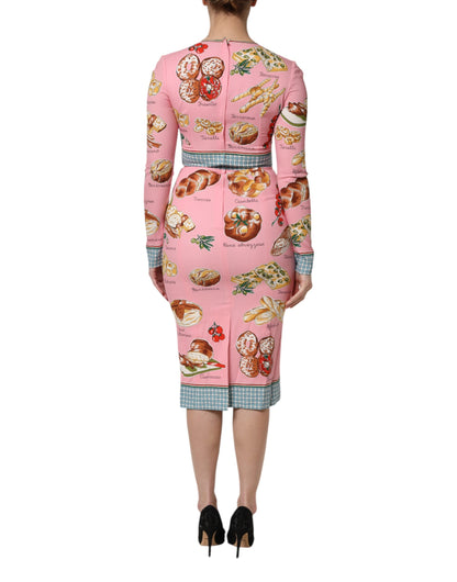 Vestido Tubo Midi Ajustado Estampado de Repostería Rosa de Dolce & Gabbana