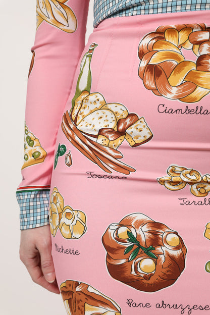 Vestido Tubo Midi Ajustado Estampado de Repostería Rosa de Dolce & Gabbana
