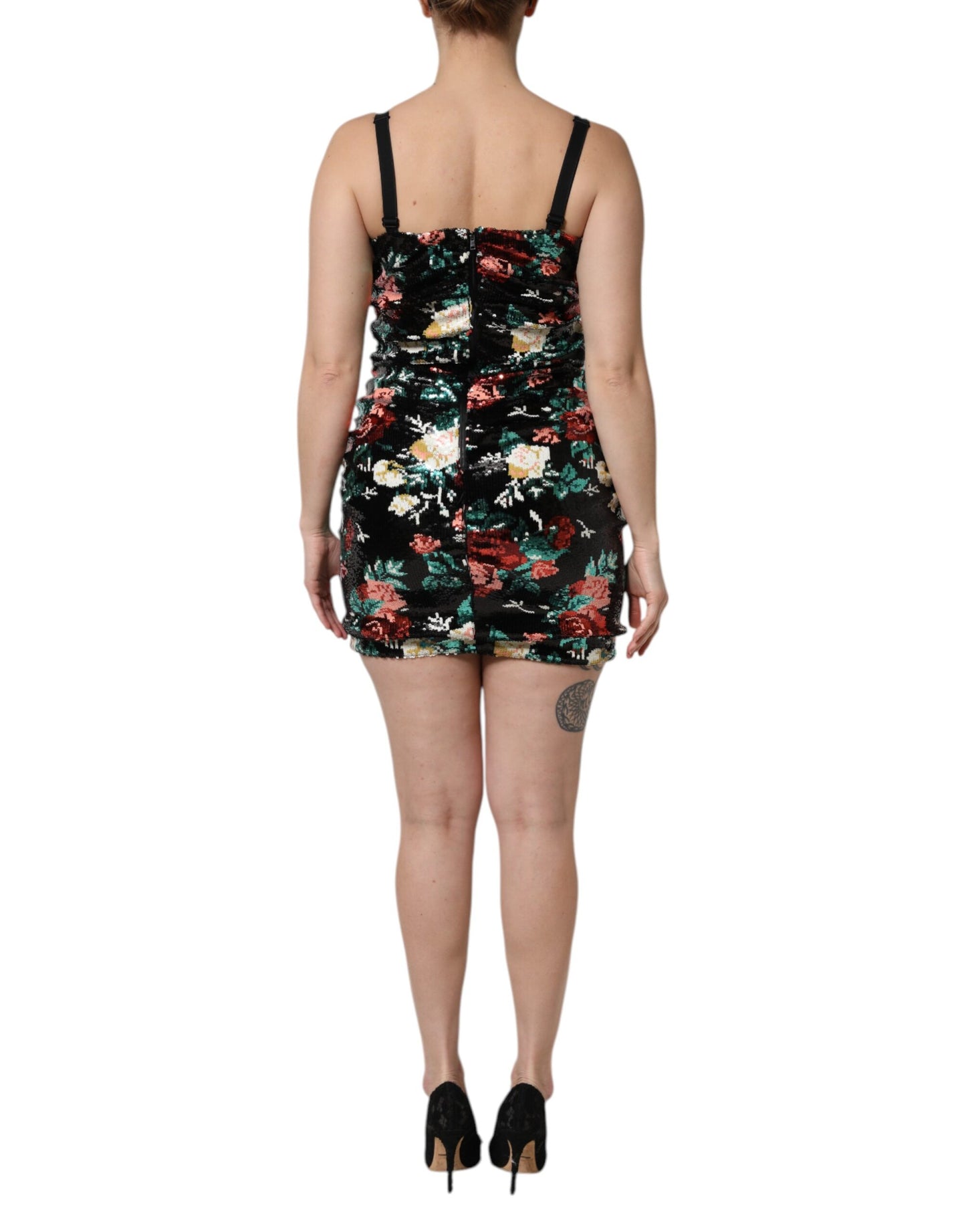 Vestido recto sin mangas Dolce & Gabbana negro con lentejuelas florales